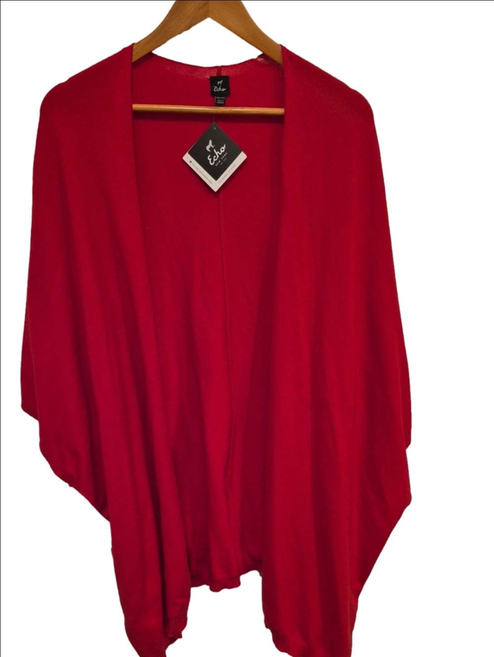 Echo Red Open-Front Knit Wrap Poncho Or Scarf Wool Blend